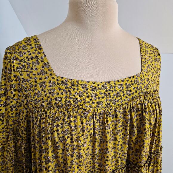 Easel Ruffled Tiered Long Sleeve Sundress Mini Babydoll Dress Boho Ditsy Floral - Picture 6 of 16